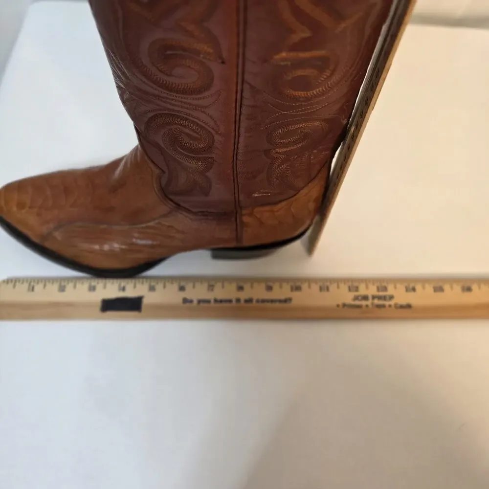Panhandle Slim Mens 8 D Brown Exotic Ostrich Leg Cowboy Western Boots Vintage